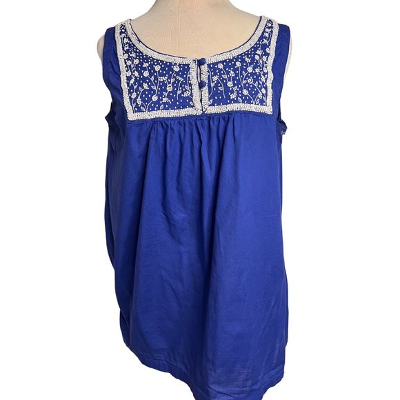 Style & Company Jeans Baby Doll Tank 12 Royal Blue Cotton Beaded Cotton - Picture 2 of 15